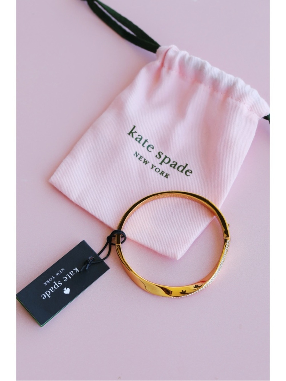 Kate Spade New York Do The Twist Pavé Hinged Gold Tone Bangle Bracelet NWT